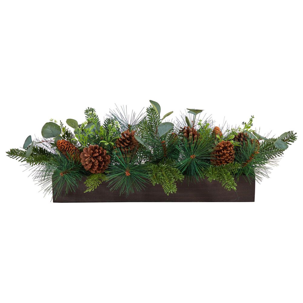 Nearly Natural Inc 30in. Evergreen Pine and Pine Cone Artificial Christmas Centerpiece Arrangement, , large