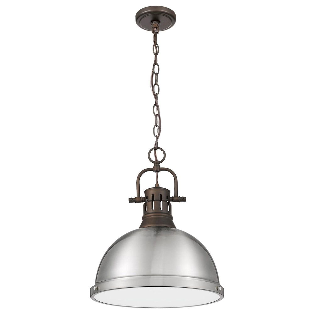 Golden Lighting Duncan 1-Light Pendant with Chain and Pewter Shade in Rubbed Bronze, , large