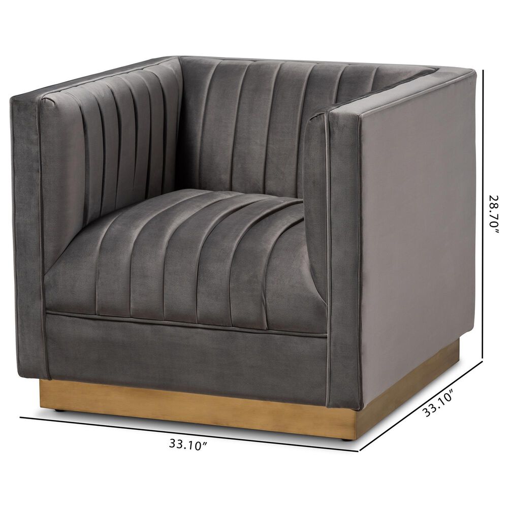 Baxton Studio Aveline Arm Chair with Brushed Gold Frame in Grey, , large