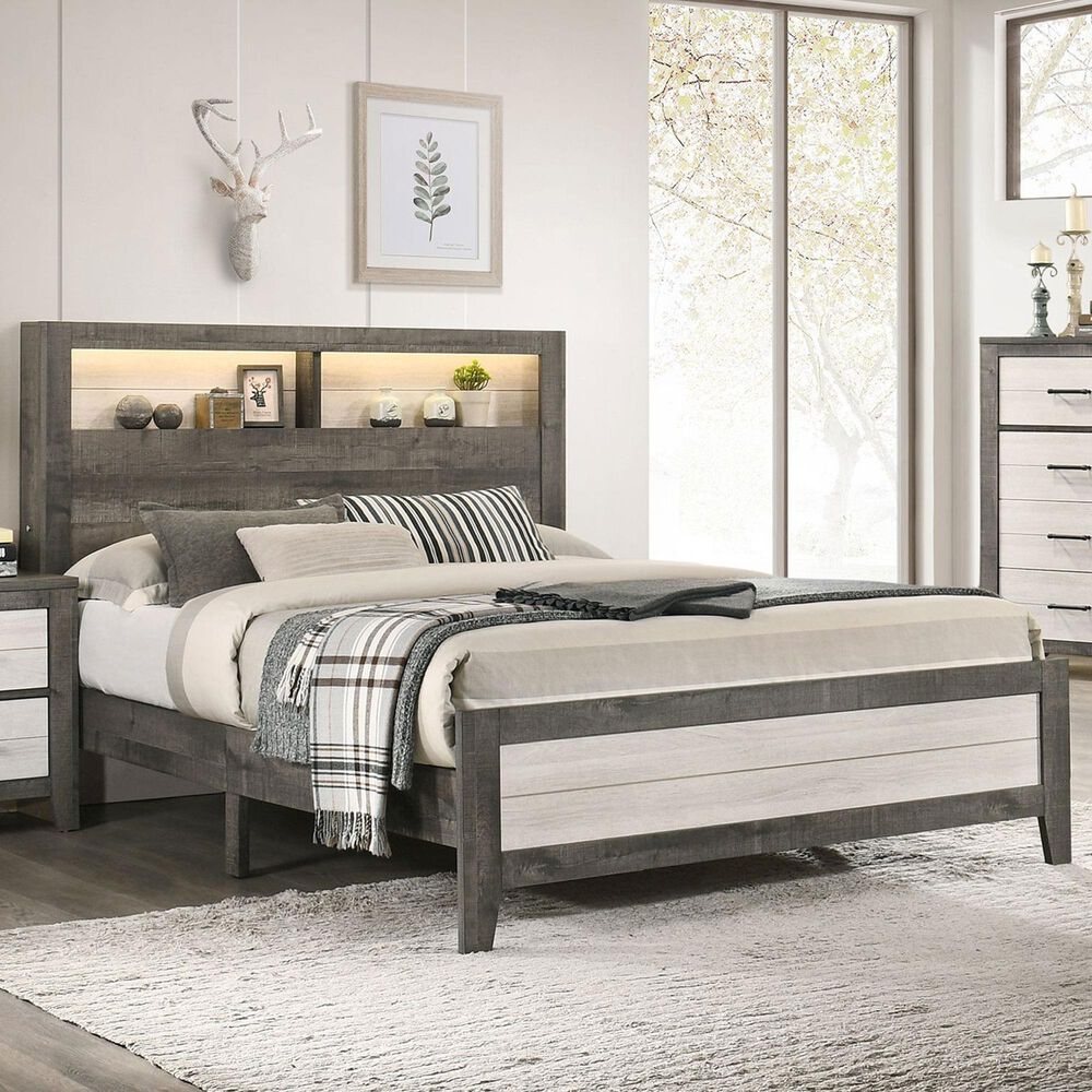 Crown Mark Rhett King Platform Bed in Gray and White, , large