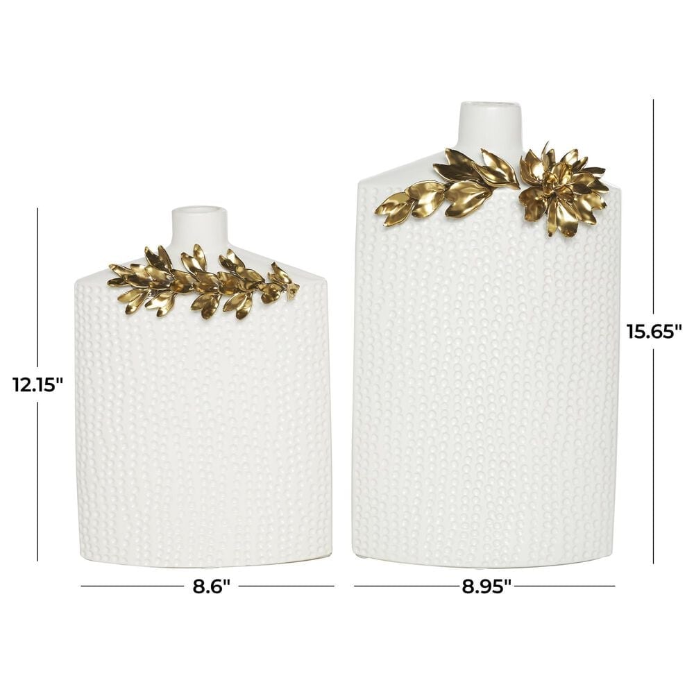 Maple and Jade 2-Piece Leaf Decorative Vase Set in Polished White and Gold, , large