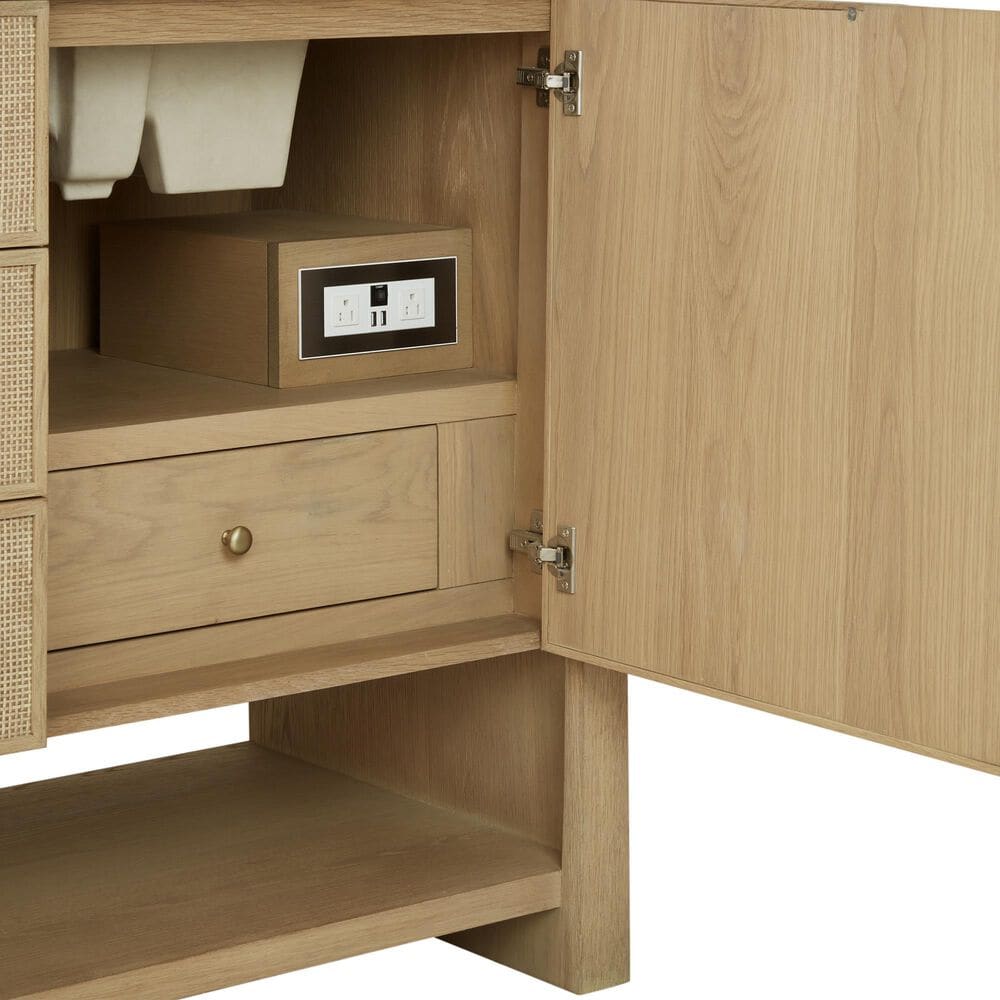James Martin Vanities Solene 72&quot; Double Bathroom Vanity in Seaside Oak with 3 cm White Zeus Quartz Top and Rectangular Sinks, , large