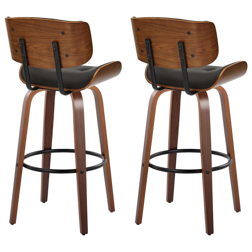 LumiSource Lombardi 30" Swivel Barstool with Espresso Faux Leather Upholstery in Walnut and Black (Set of 2), , large