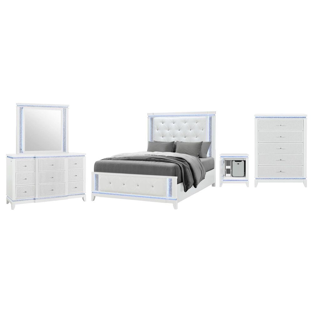 Global Furniture USA Alina 5-Piece Queen Upholstered Panel Bedroom Set in White, , large