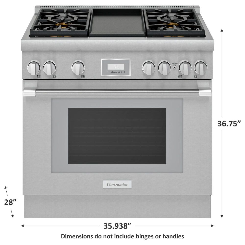 Thermador 36&quot; Professional Harmony Standard Depth Gas Range with 4 Burners and Griddle in Stainless Steel, , large