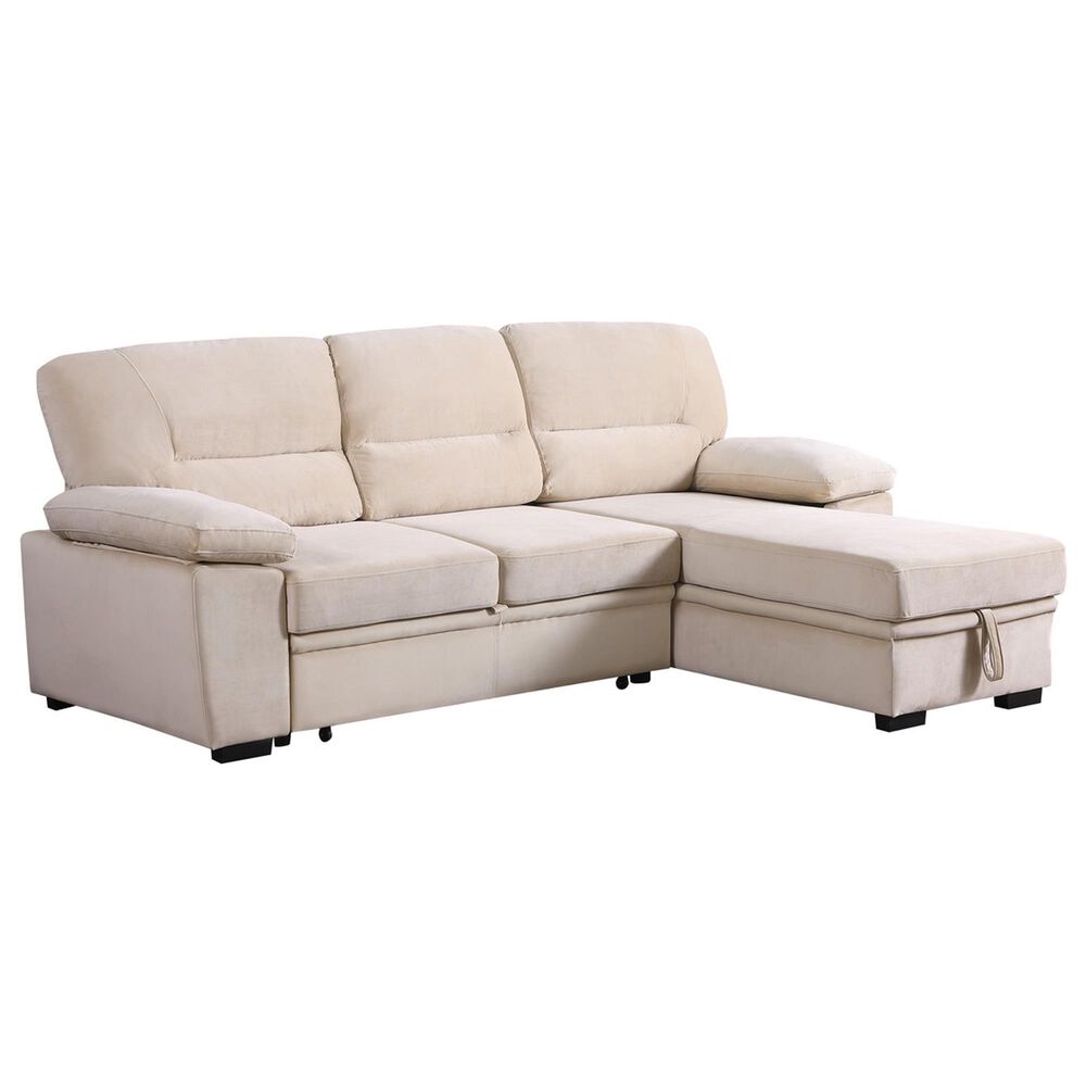HOMLUX 97.5"W Velvet Sleeper Sectional Sofa with Reversible Storage Chaise, in Beige, , large