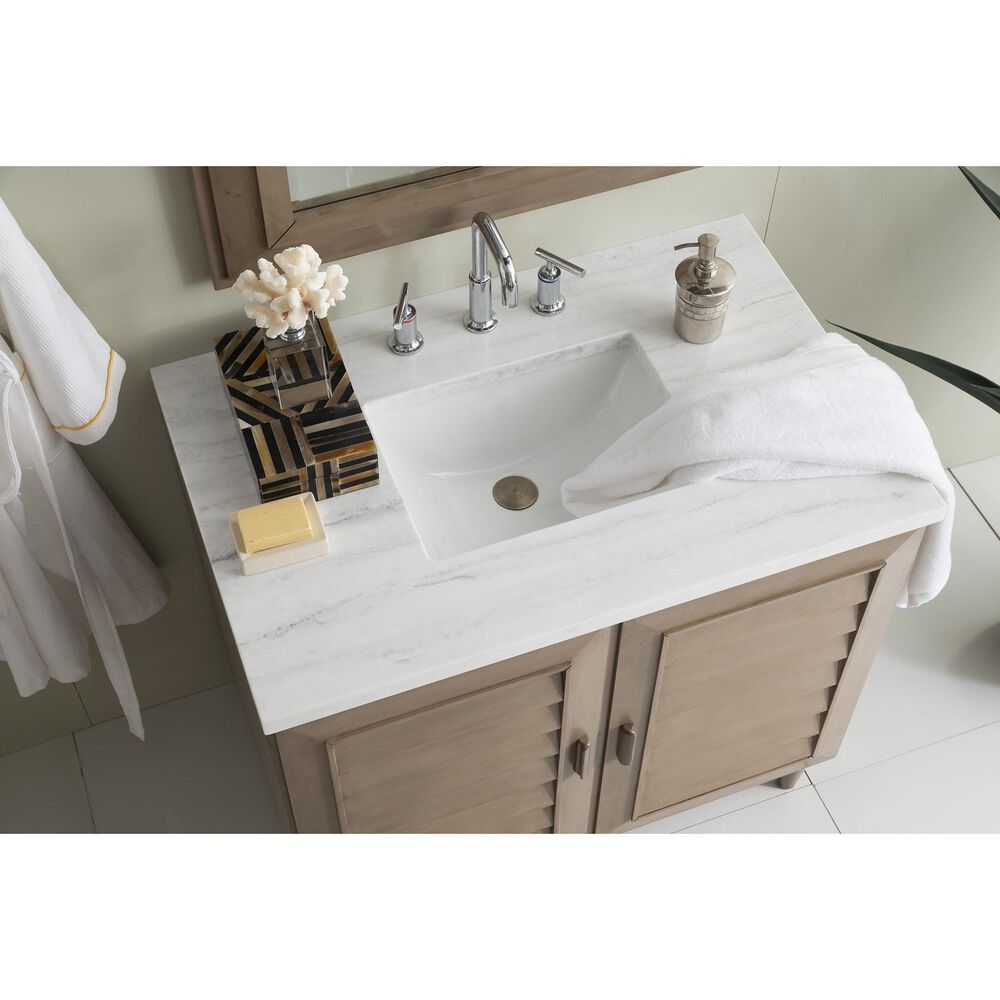 James Martin Vanities Portland 36&quot; Single Bathroom Vanity in Whitewashed Walnut with 3 cm Arctic Fall Solid Surface Top and Rectangular Sink, , large