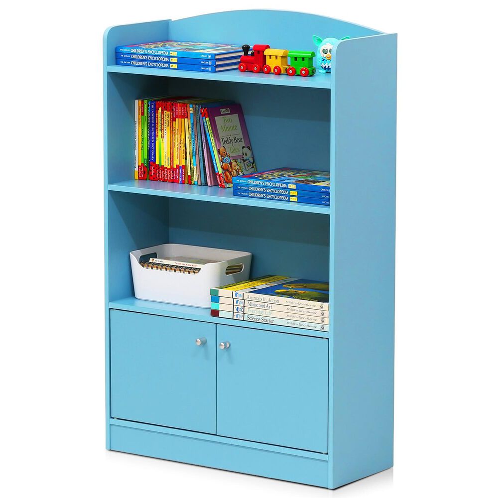 HOMLUX 4-Tier Bookshelf with 2-Door Storage Cabinet in Light Blue, , large