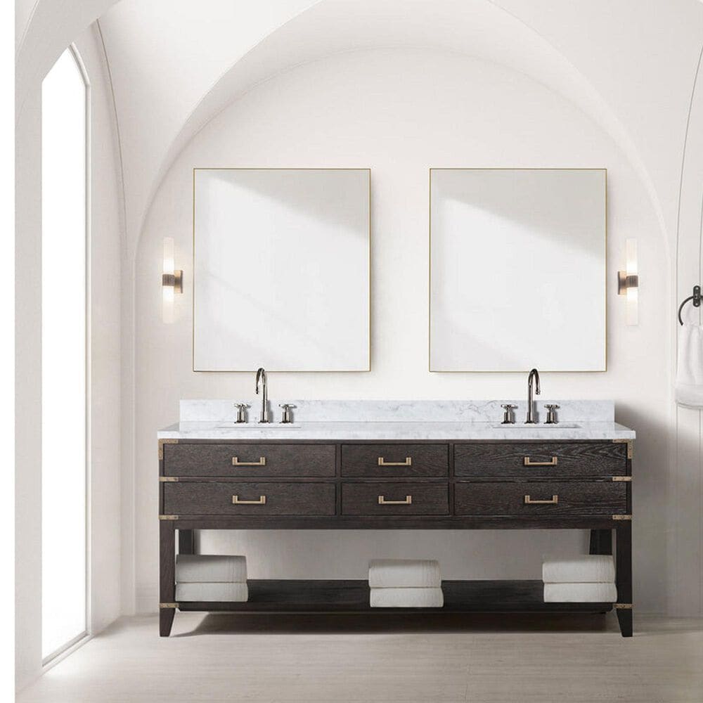 Lexora Home Norwalk 80&quot; Double Bathroom Vanity in Brown Oak with White Cultured Marble Top  and Rectangle Sink, , large