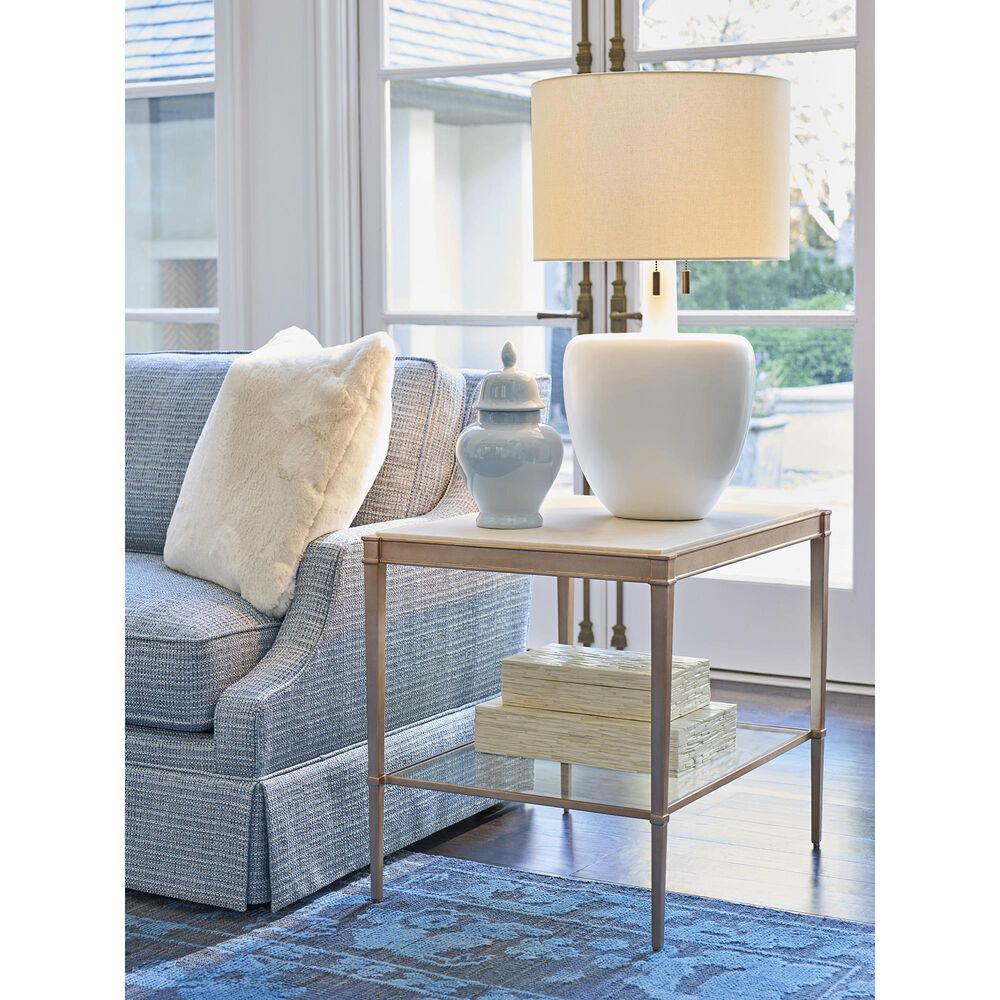 Lexington Home Brands Bulgari Rectangle End Table in Beige and Rose Gold, , large