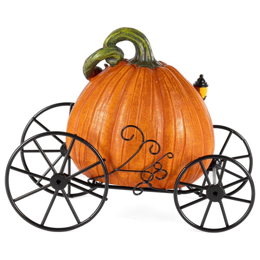 The Gerson Company 2-Piece B/O Lighted Resin and Metal Halloween Pumpkin Carriage Set in Assort, , large