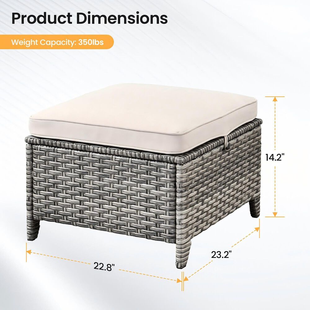 Sunwell Garden 14.2" Ottoman with Beige Cushion in Gray (Set of 2), , large