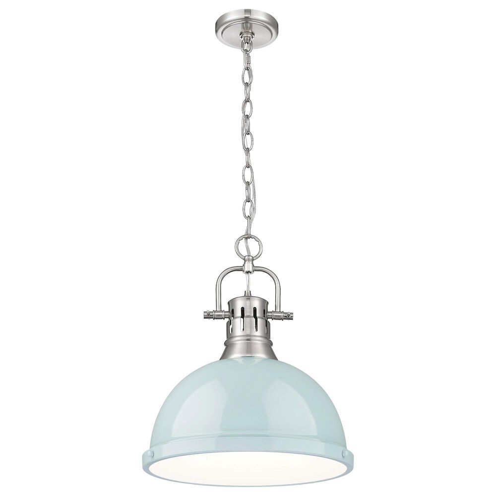 Golden Lighting Duncan 1-Light Pendant with Chain and Seafoam Shade in Pewter, , large