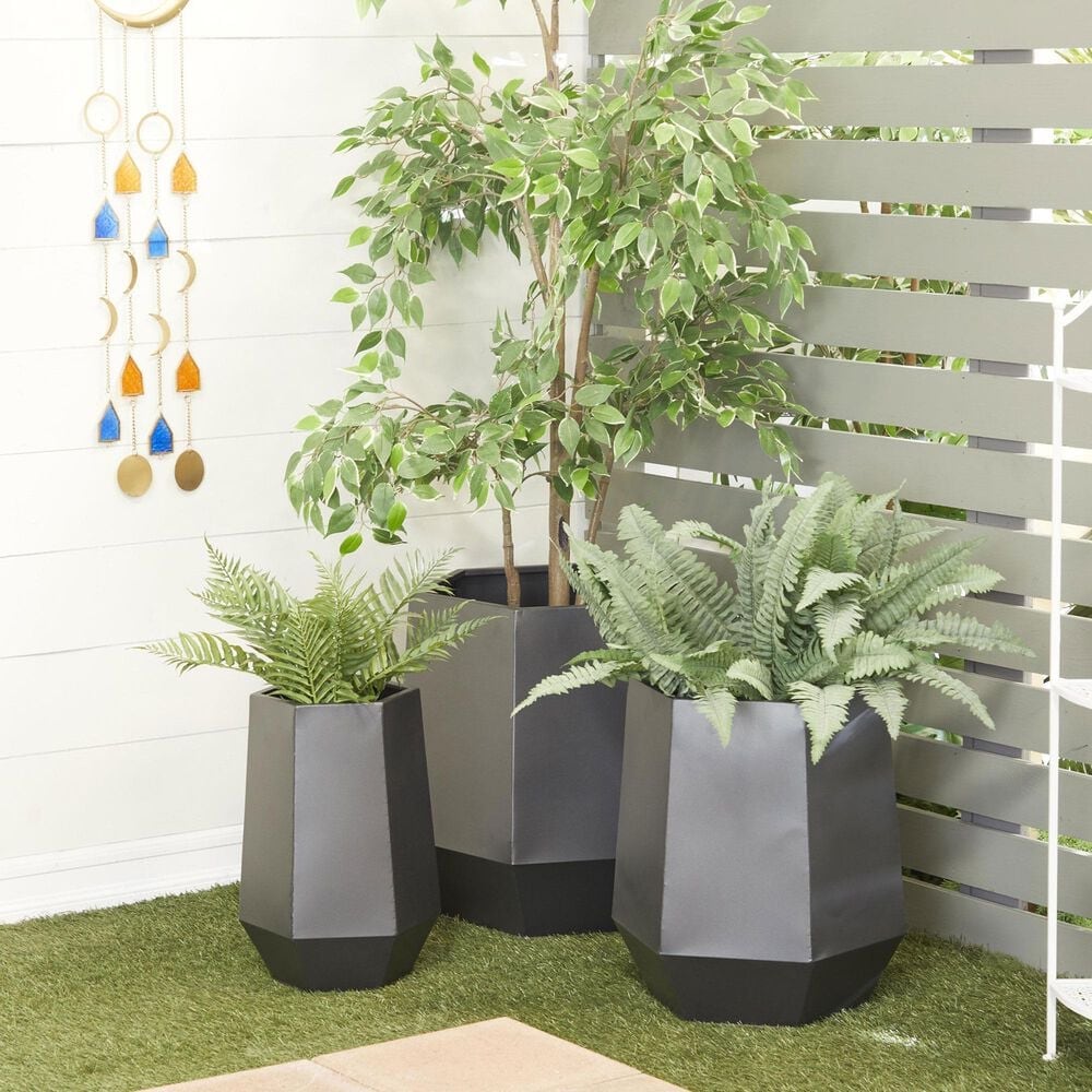 Maple and Jade Hexagon Planter in Matte Gray &#40;Set of 2&#41;, , large