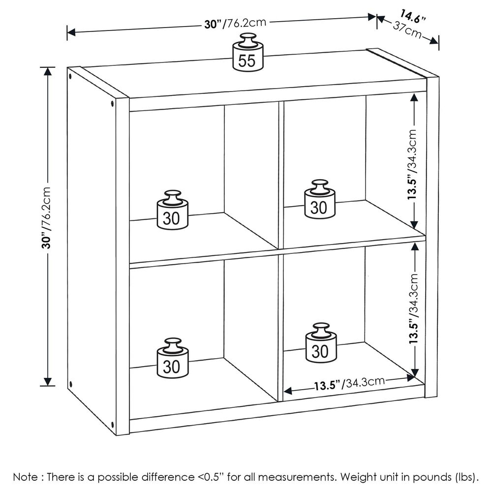 HOMLUX 4-Cube Reversible Open Back Bookshelf in White, , large