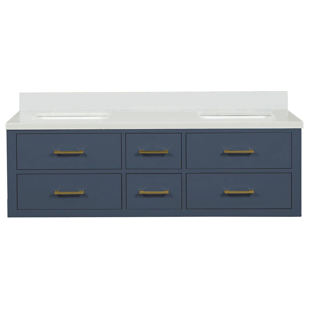 Lexora Home Castor 60&quot; Double Bathroom Vanity in Blue with 2 cm White Cultured Marble Top and Rectangular Sinks, , large