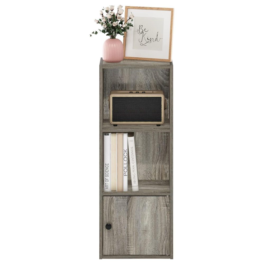 HOMLUX 3-Tier Shelf Bookcase with Door Storage Cabinet in French Oak, , large
