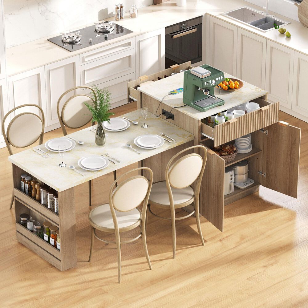 HOMLUX 83" Fluted Kitchen Island in Natural, , large