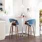 LumiSource Curvini 30" Swivel Barstool with Blue Upholstery in Walnut and Chrome (Set of 2), , large