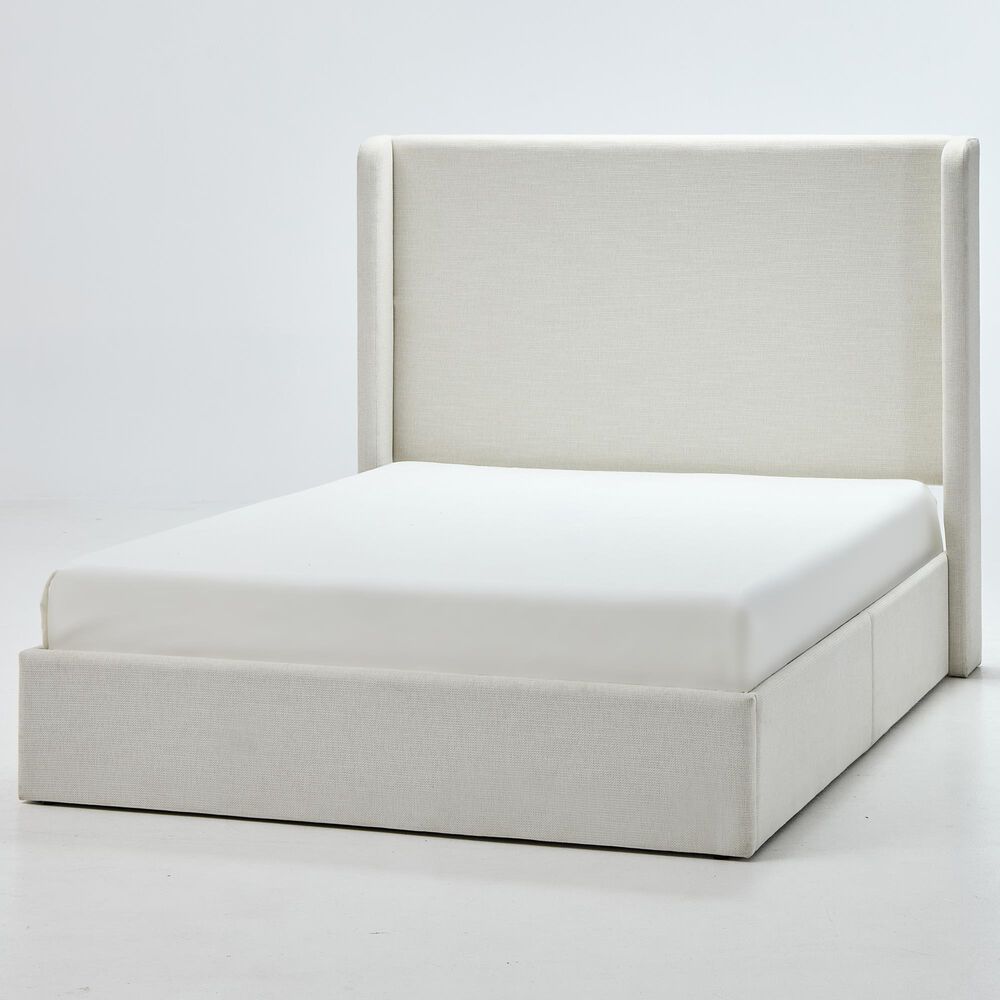 Hearth and Haven Carmen Queen Upholstered Platform Bed in Ivory, , large