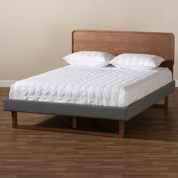 Baxton Studio Ayla King Upholstered Platform Bed in Gray/Walnut, , large