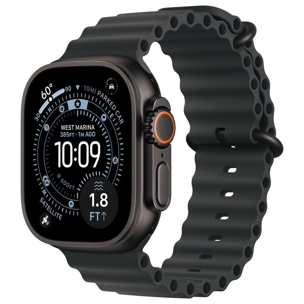 Apple Watch Ultra 3 (GPS+Cellular) 49mm Titanium Case with Ocean Band in Black and 2-Year AppleCare+, , large