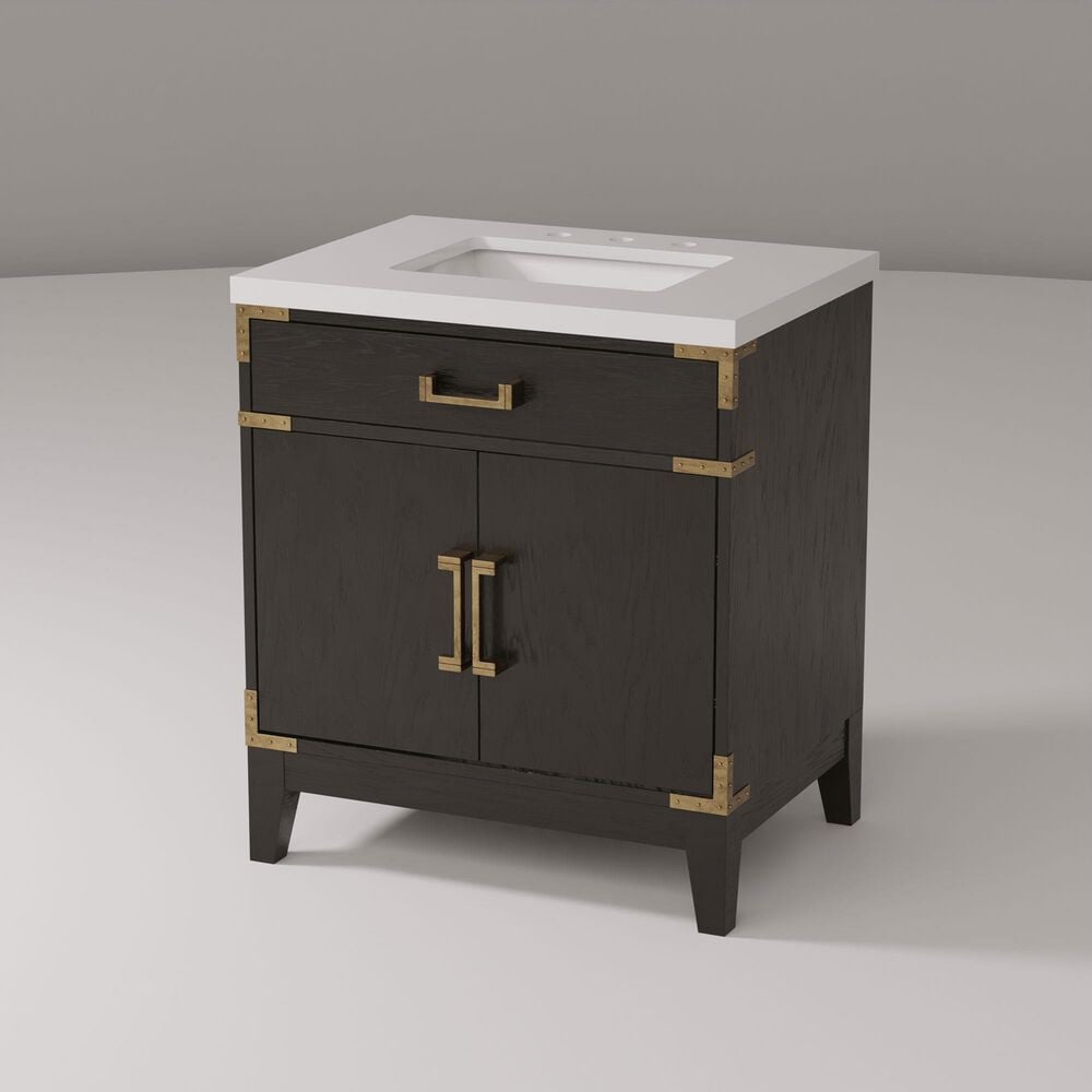 Lexora Home Laurel 30&quot; Single Bathroom Vanity in Black Oak with White Quartz Top and Rectangular Sink, , large
