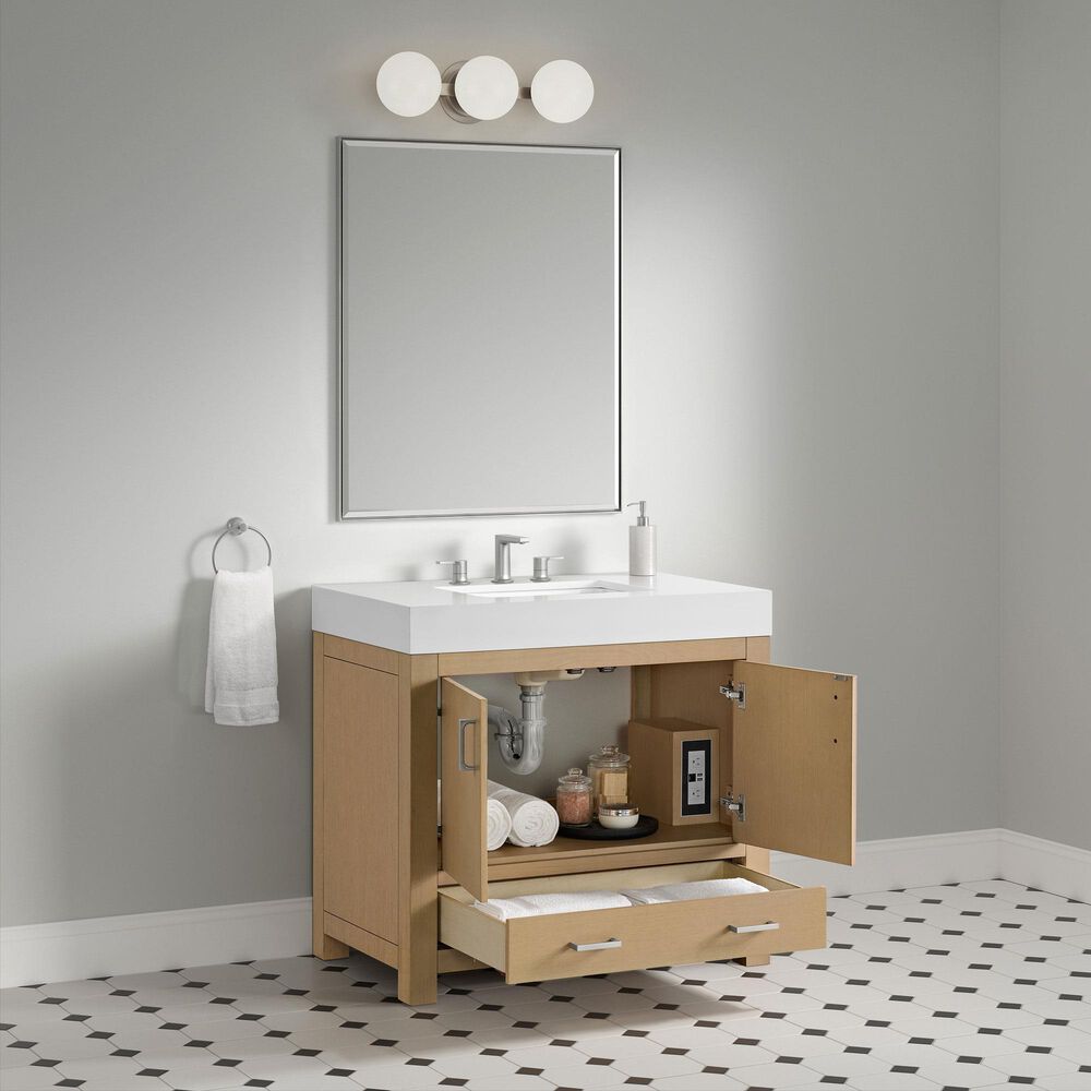 37B Alanya 36" Single Bathroom Vanity in Warm Oak with White Composite Stone Top, , large