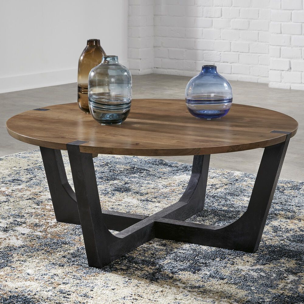 Ashley Hanneforth Round Cocktail Table in Brown and Black, , large