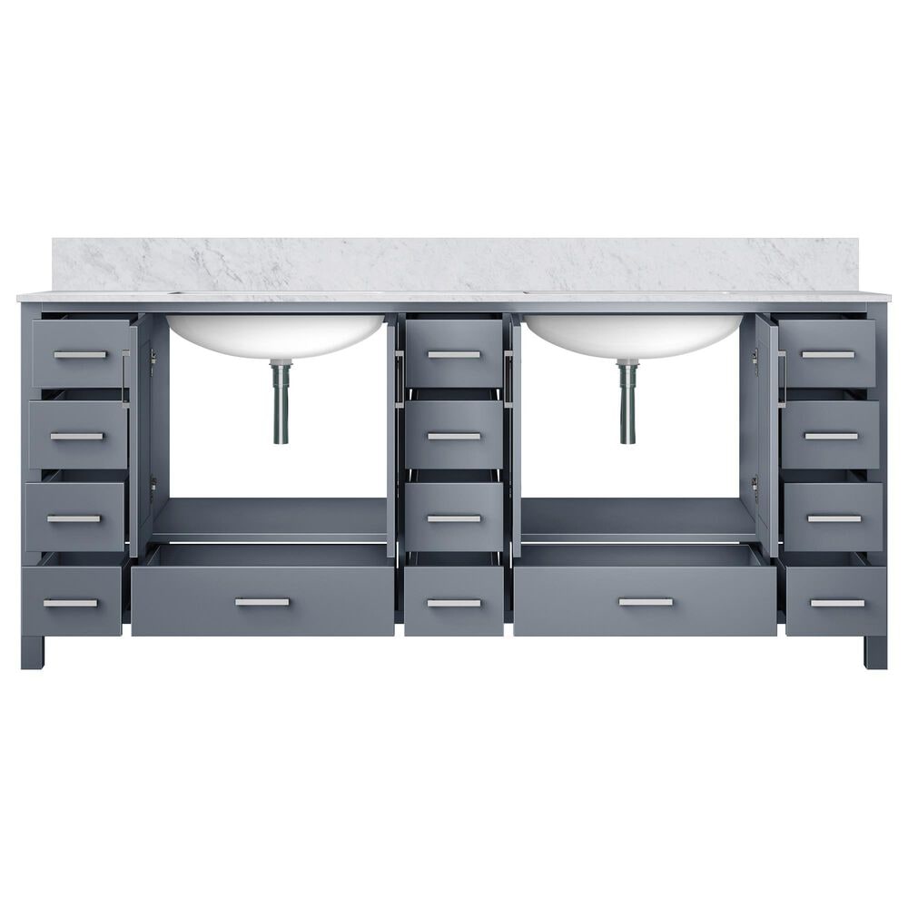 Lexora Home Jacques 84&quot; Double Bathroom Vanity in Dark Grey with 2 cm White Carrara Marble Top and Rectangular Sinks, , large