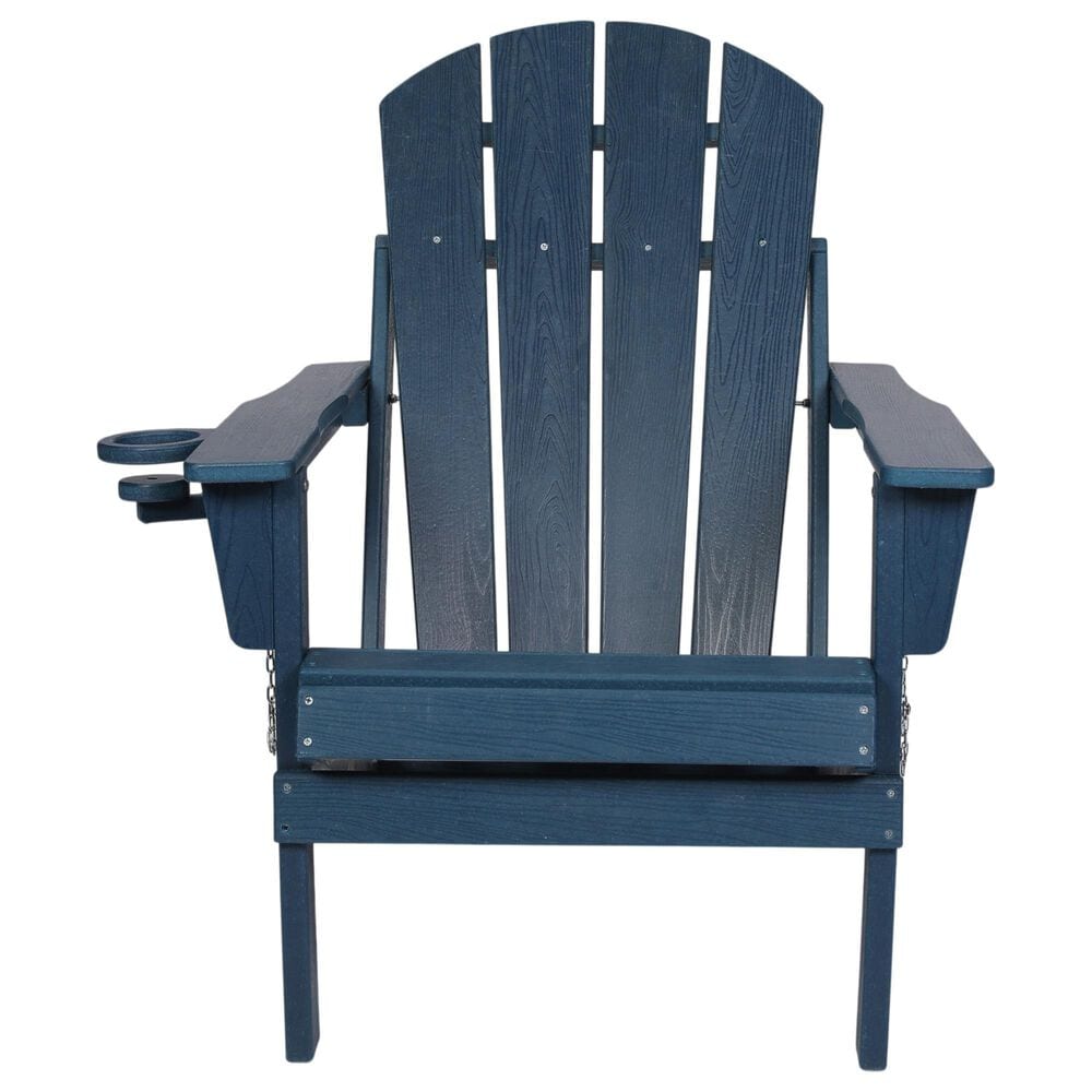 Hearth and Haven 34" Outdoor Folding Adirondack Chair with Cup Holder in Navy Blue, , large