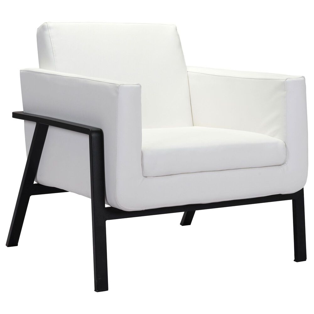 Zuo Modern Homestead Faux Leather Lounge Chair in White, , large