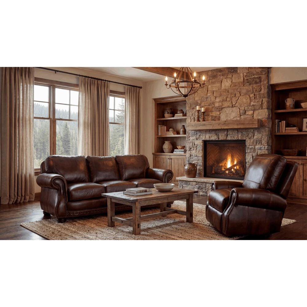 Marlowe Home Stationary Leather Sofa and Power Recliner Set in Chesterfield Cowboy, , large