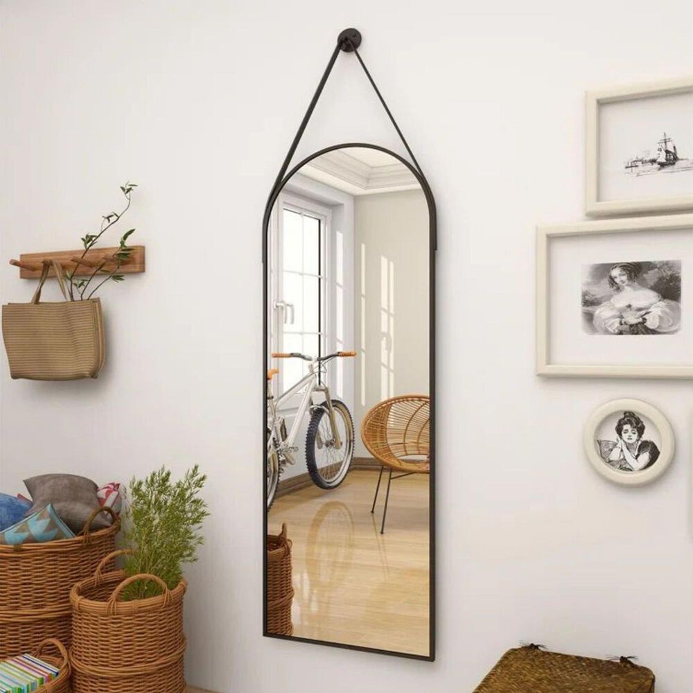 HOMLUX 16" x 48" Arched Door Wall Mirror in Black, , large