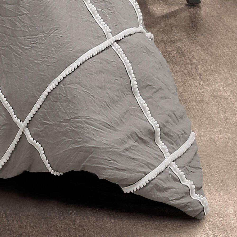 Triangle Home Fashions Diamond Pom 3-Piece King Comforter Set in Gray, , large