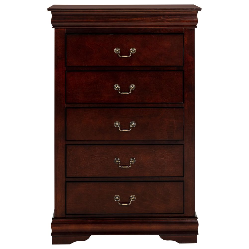 Crown Mark Louis Philip 5 Drawer Chest in Cherry, , large