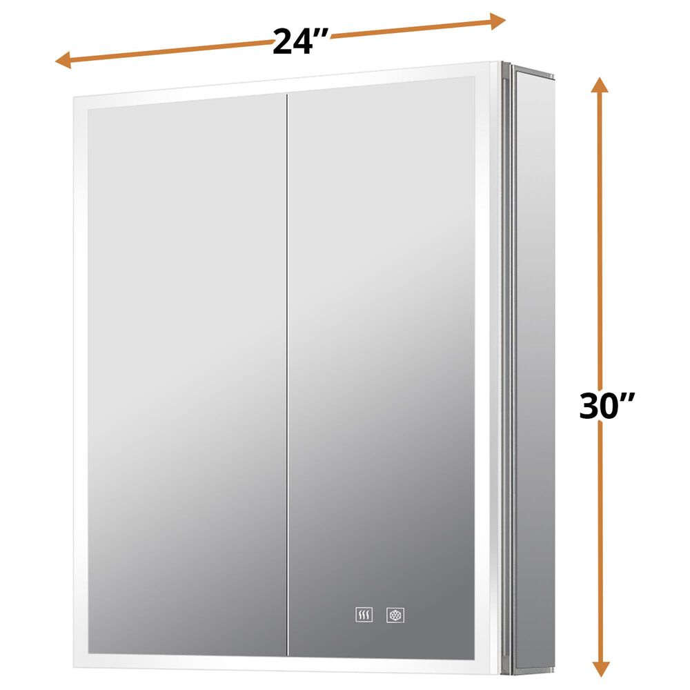 Lexora Home Mesa 24" x 30" LED Mirror Medicine Cabinet with Defogger in Aluminium, , large
