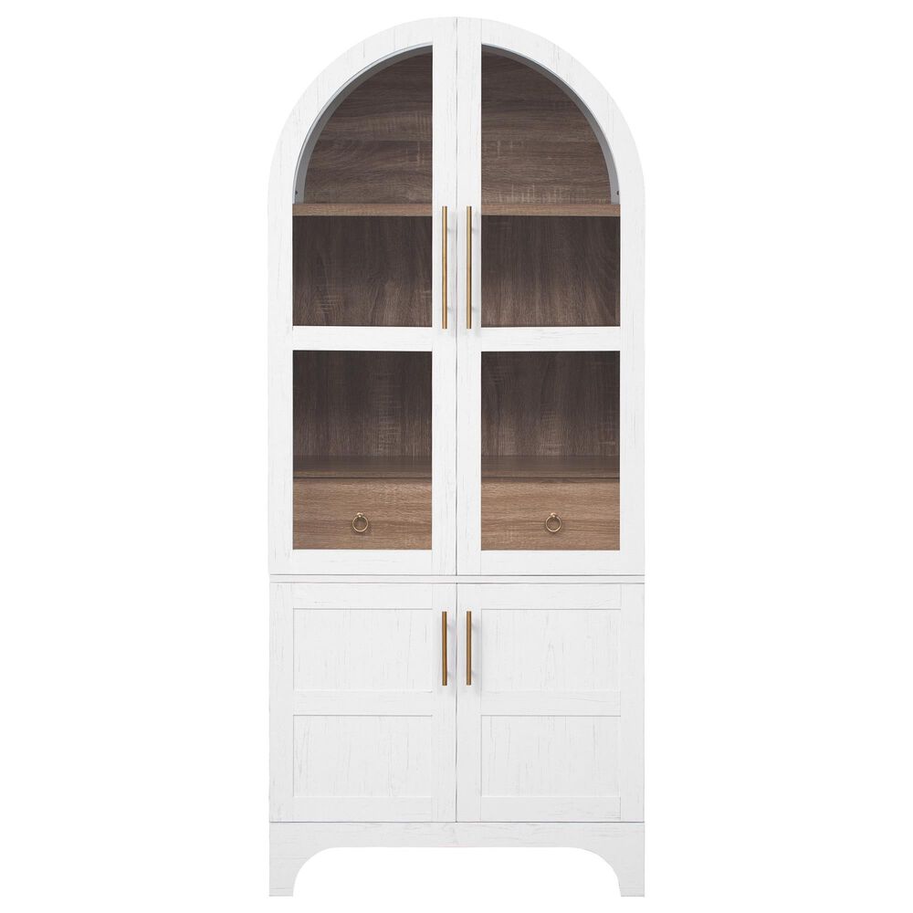 HOMLUX 71" Tall Arched Kitchen Pantry Cabinet with Door Shelves, Farmhouse Kitchen Storage Cabinet with Open &amp; Adjustable Shelves, Hidden Drawer &amp; Glass Door, Cupboard for Kitchen, Dining Room, White, , large