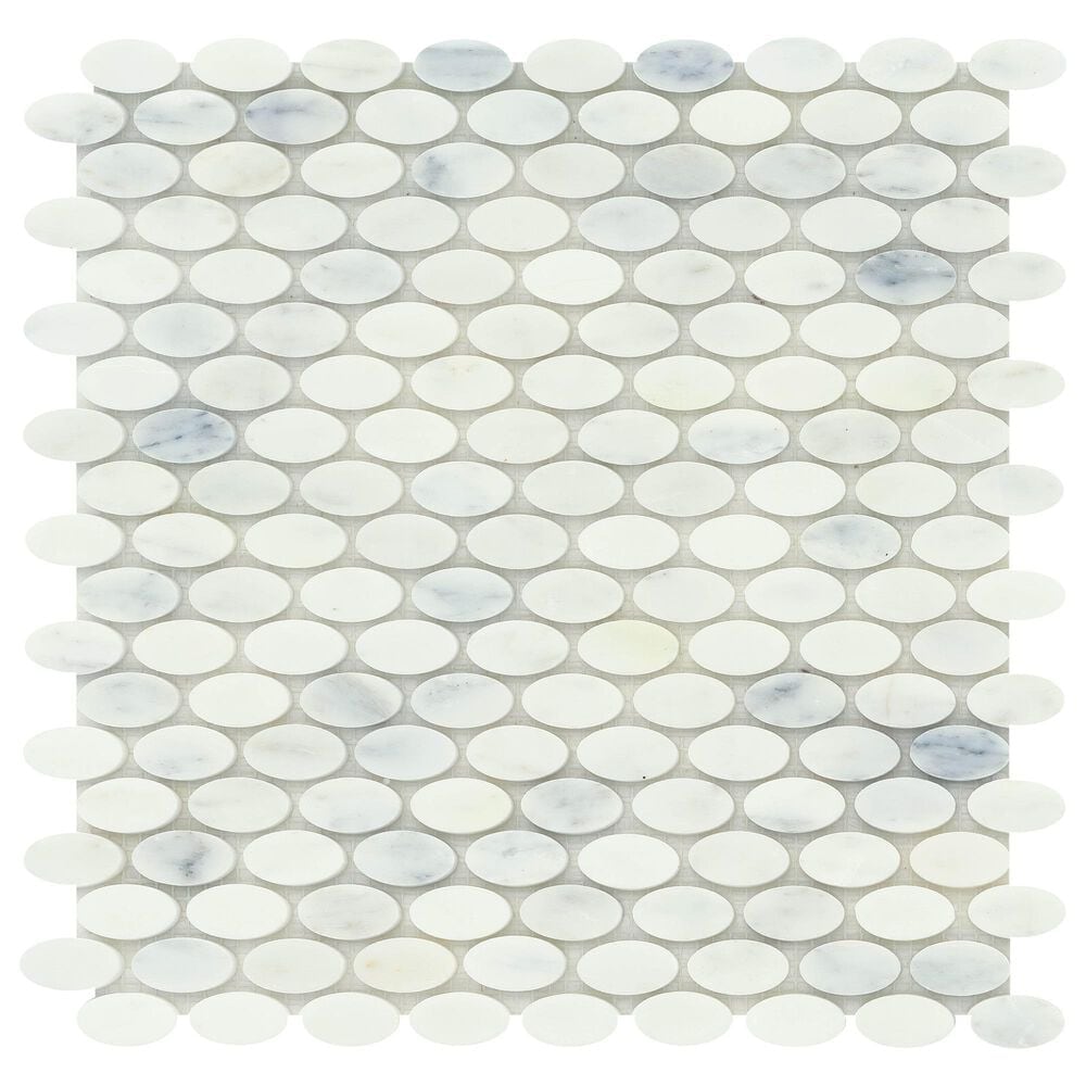 Emser Winter Frost 2" x 2" Oval on 12" x 12" Marble Mosaic Sheet, , large
