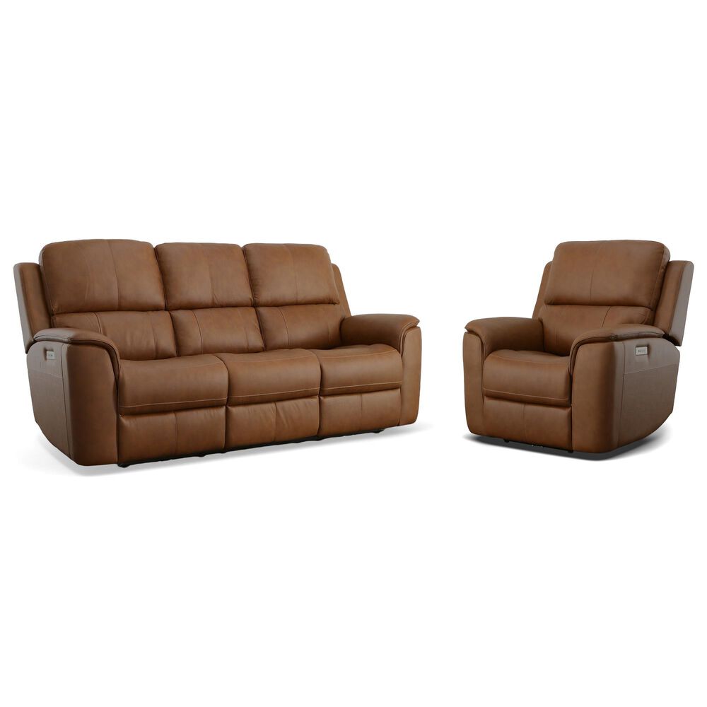 Flexsteel Henry 2-Piece Power Reclining Sofa and Recliner in Caramel Brown, , large
