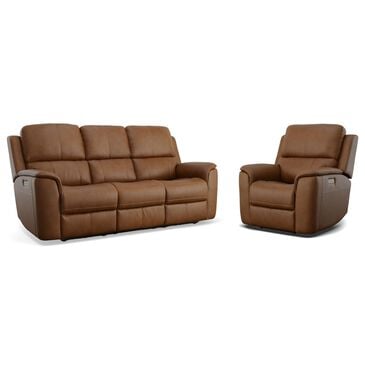 Flexsteel Henry 2-Piece Power Reclining Sofa and Recliner in Caramel Brown, , large