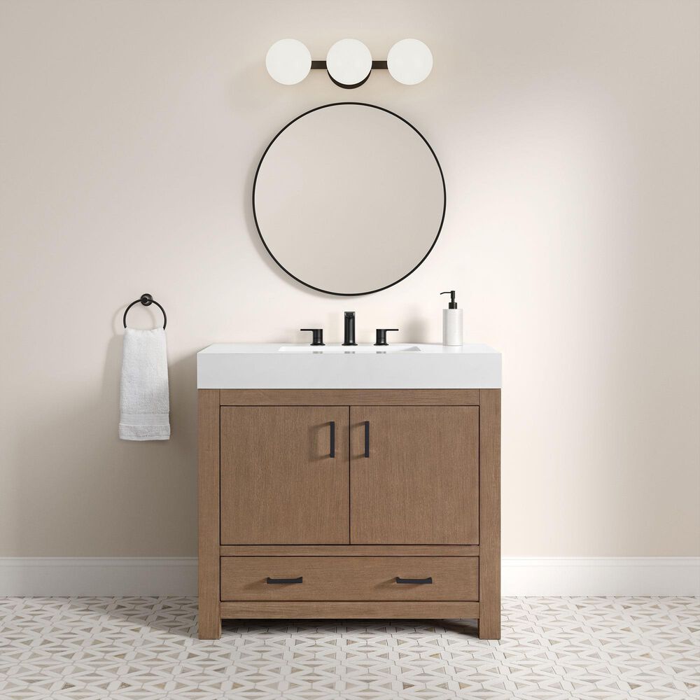 37B Alanya 36" Single Bathroom Vanity in Walnut Drift with White Composite Stone Top, , large