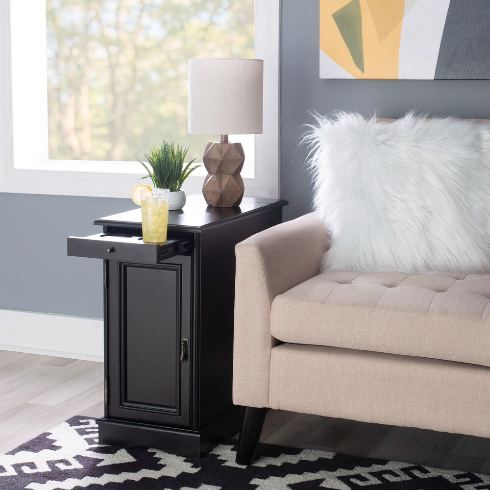Linon Home Decor Barron Accent Table with USB Charging Station in Black, , large