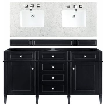 James Martin Vanities Brittany 60" Double Bathroom Vanity in Black Onyx with 3 cm Eternal Jasmine Pearl Quartz Top, , large