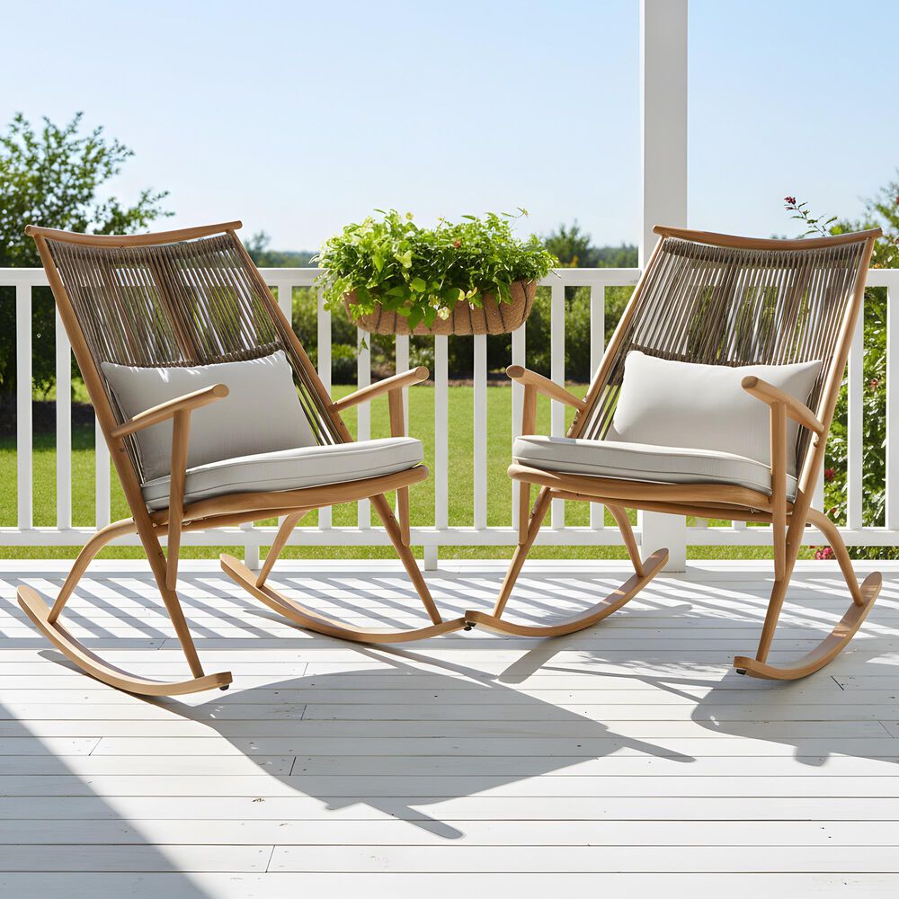 Hearth and Haven Outdoor Rocking Chair with PE Rattan Backrest in Gray (Set of 2), , large