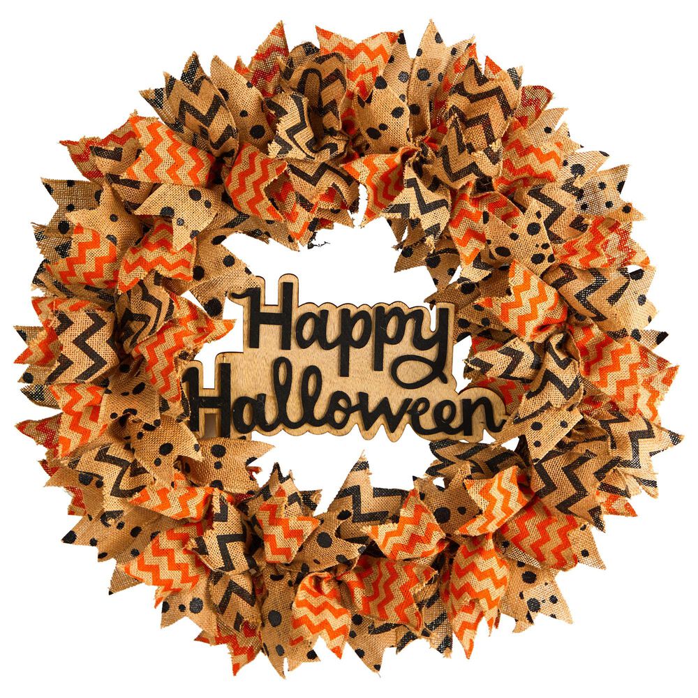 Nearly Natural Inc 30in. Halloween Burlap Ribbon Wreath, , large