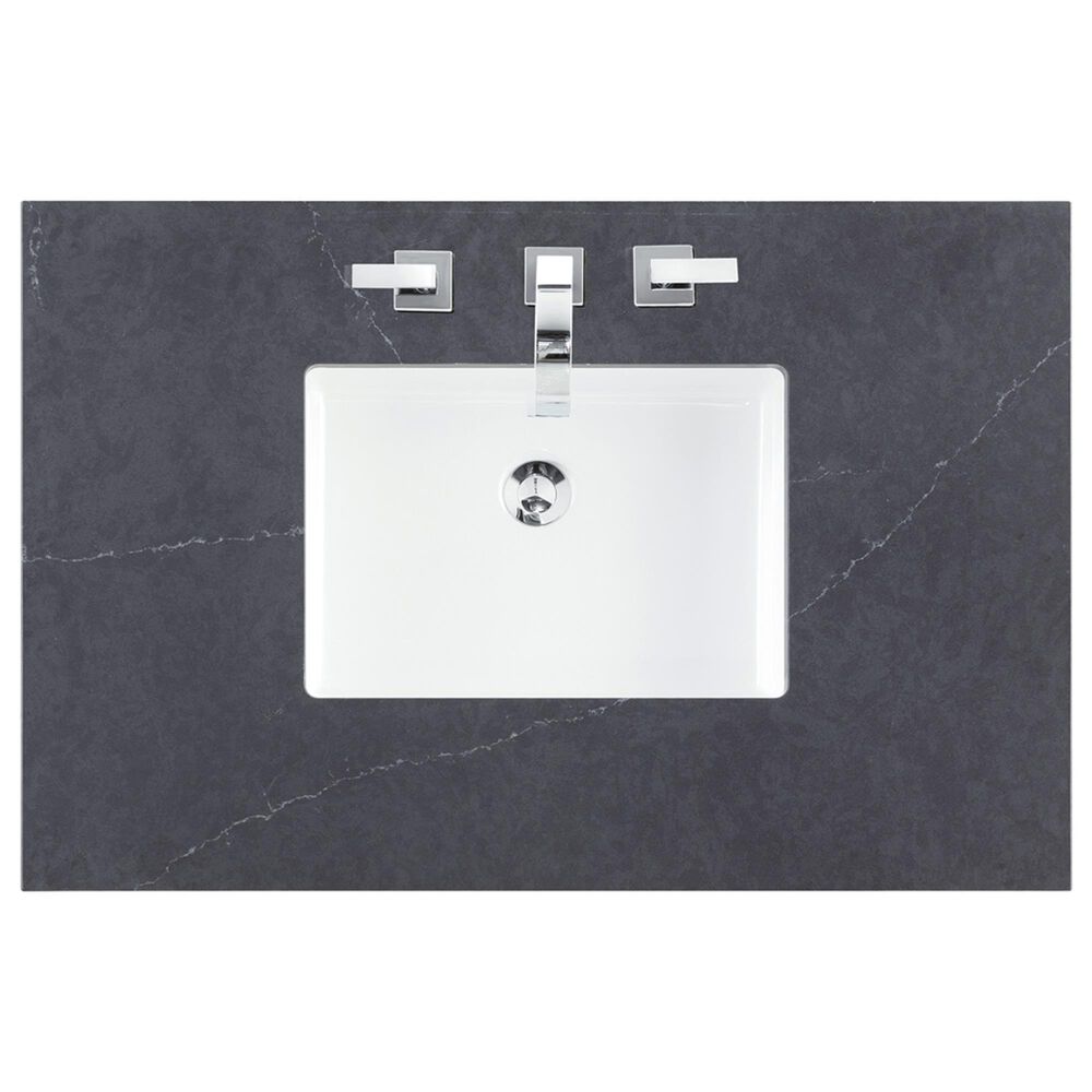 James Martin Vanities Brittany 36&quot; Single Bathroom Vanity in Smokey Celadon with 3 cm Charcoal Soapstone Quartz Top and Rectangular Sink, , large
