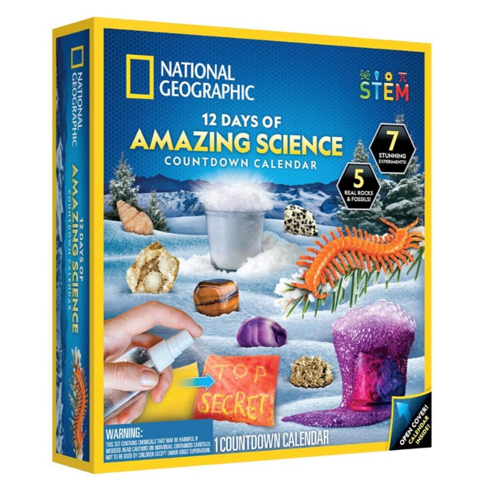 National Geographic 12 Days of Christmas Countdown Calendar with 7 Science Experiments, 5 Rocks and Fossils in Multicolor, , large