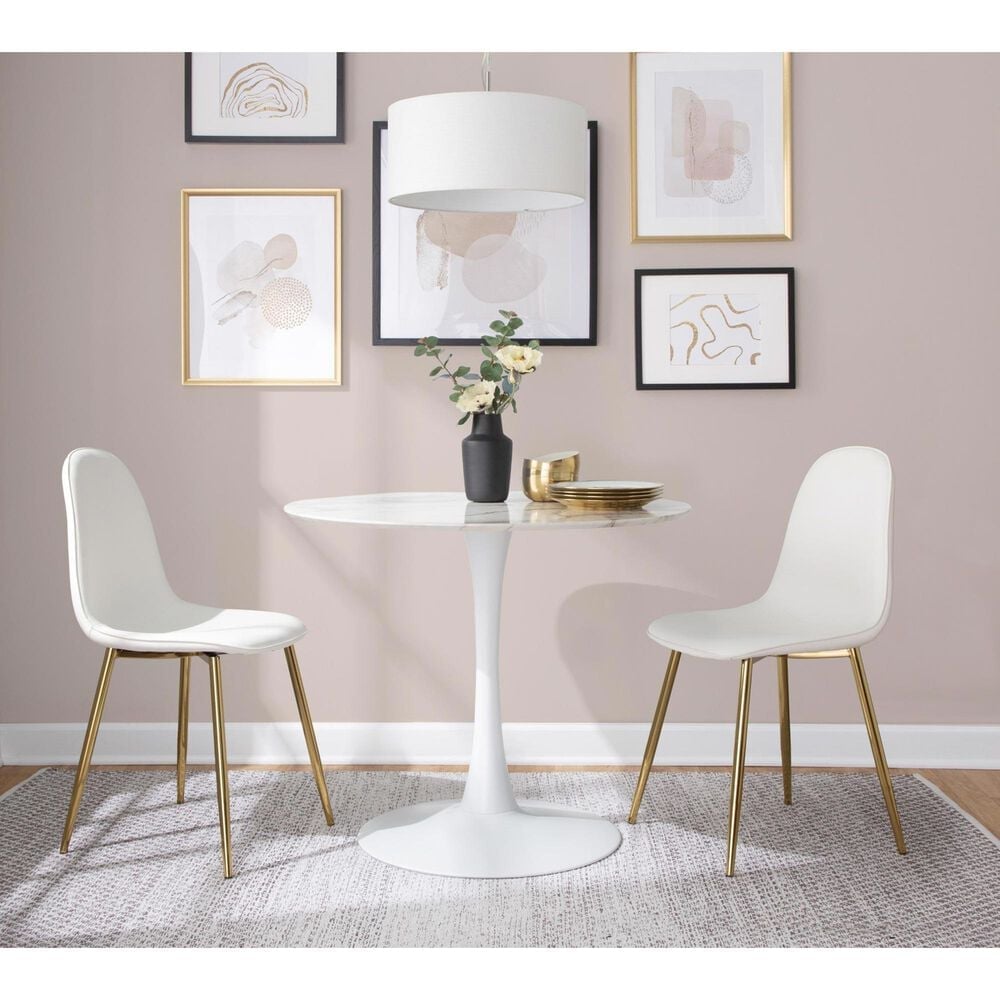 LumiSource Pebble Modern Table with White Metal Base and White Marble Veneer Table Top by LumiSource, , large
