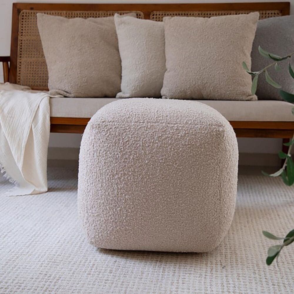 L.R. Home Boucle Ottoman in Beige, , large